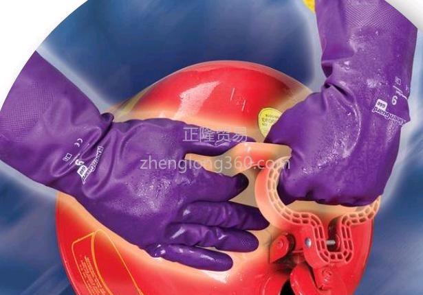 供应G80紫色丁腈防化手套耐酸碱手套