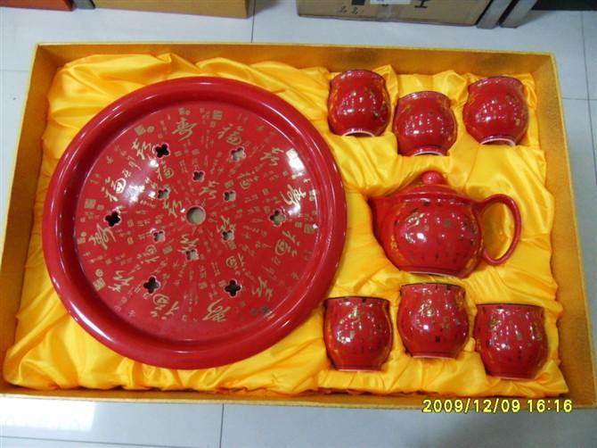 供应陶瓷茶盘茶具大盘双层杯金牡丹生产商