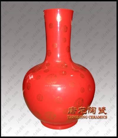 供应景德镇中国红瓷器 中国红陶瓷大花瓶 中国红装饰品 工艺品定做