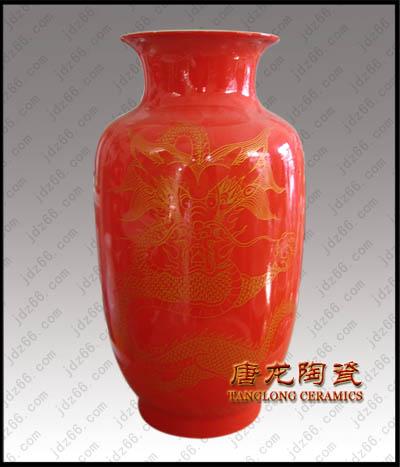供应中国红瓷工艺品 景德镇陶瓷中国红摆件批发