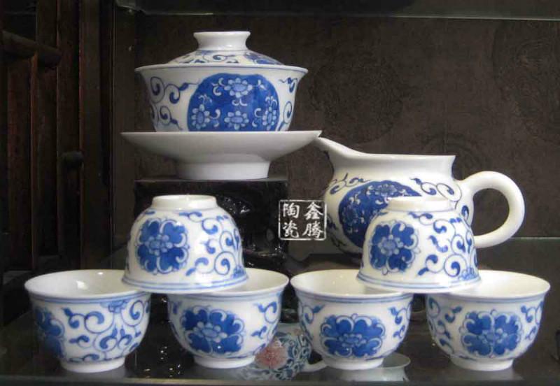 青花茶具批发-高档陶瓷茶具订做批发
