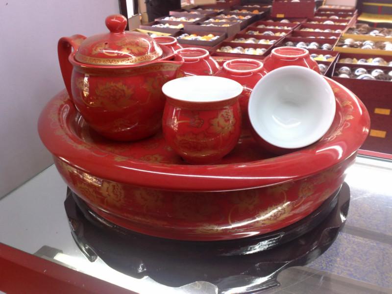 景德镇市中国红茶具红瓷茶具金龙一壶四厂家