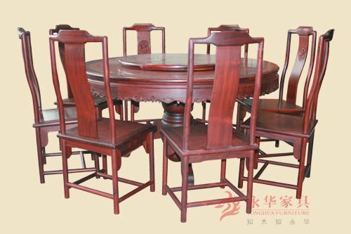 古典中式圆台餐桌_永华家具精选老挝大红酸枝