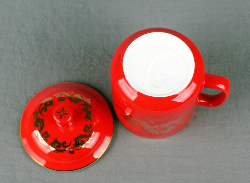红瓷礼品杯金龙茶杯印制logo