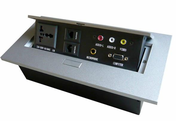 供应多功能桌面插座 弹起式桌面插座 多功能三插、网络、电话、VGA、话筒、视频、双音频