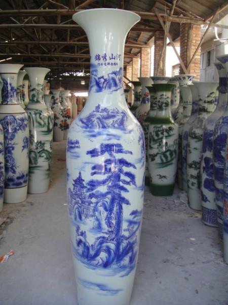 西安开业大花瓶_景泰蓝大花瓶 落地大箭筒 3米高迎客松花瓶销售 西安陶瓷大花瓶
