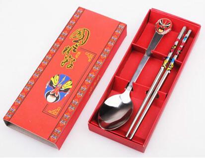 脸谱勺子筷子商务礼品不锈钢餐具套批发