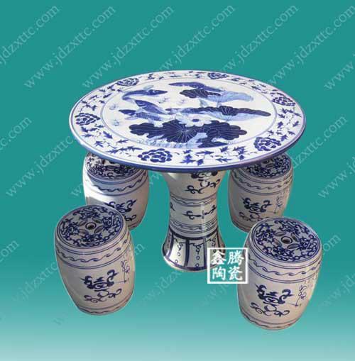 供应青花龙凤瓷桌-园林陶瓷