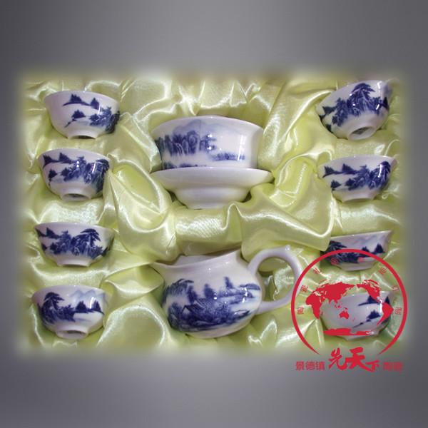 供应办公陶瓷茶具套装，景德镇手绘青花陶瓷茶具，大茶盘陶瓷茶具套装