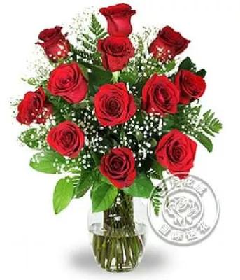 12枝红色玫瑰花瓶插花送到加拿大批发