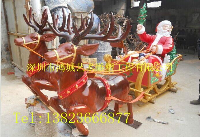 供应深圳最仿真的圣诞老人玻璃钢雕塑，鸿城专业圣诞节雕塑厂家图片