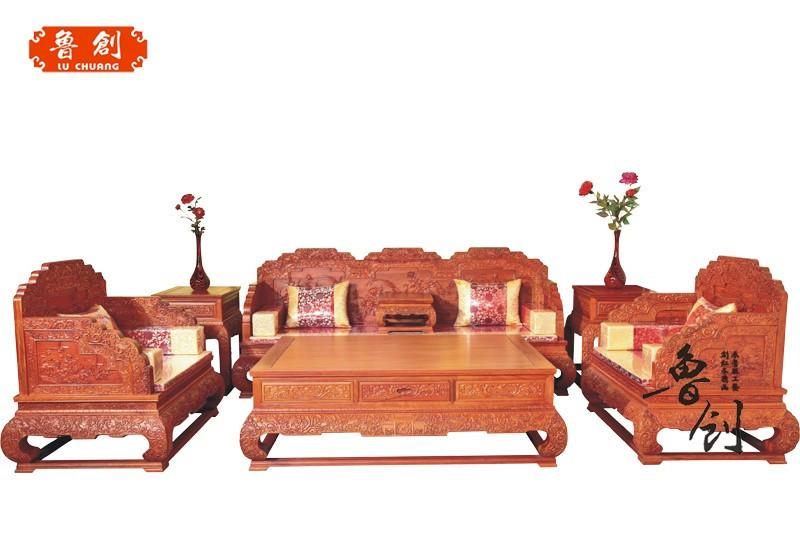 东阳红木家具厂 鲁创红木家具公司 红木家具 红木沙发荷花宝座沙发