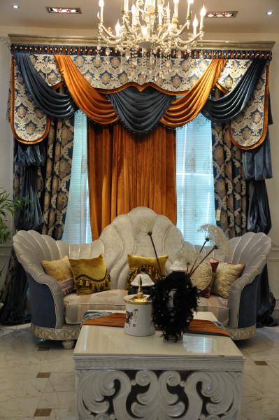供应别墅窗帘，西安窗帘，客厅窗帘，钻石绒窗帘，地中海风格，