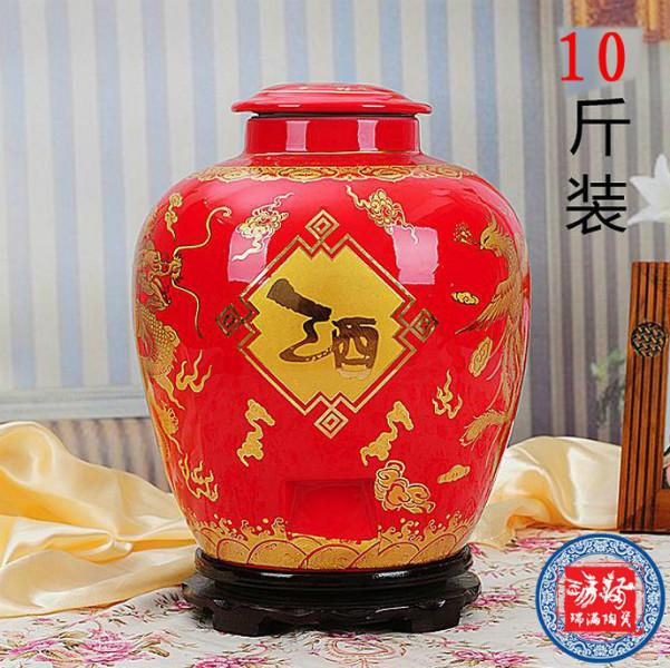 中国红10斤装陶瓷酒坛批发