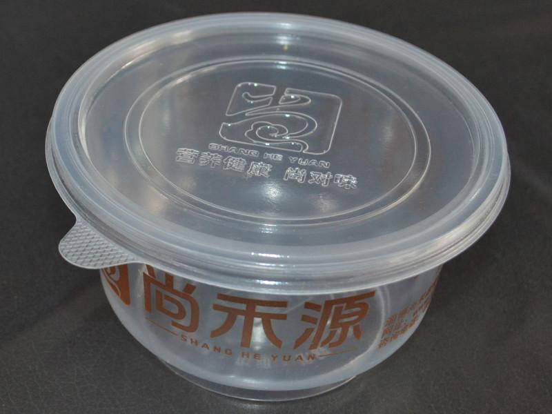 供应一次性塑料打包碗pp透明彩印碗450ml带盖高温杀菌图片