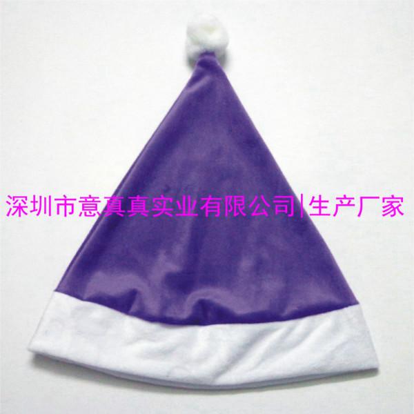 供应圣诞帽定做厂家 来图定制紫色短毛绒圣诞帽 深圳圣诞帽订做工