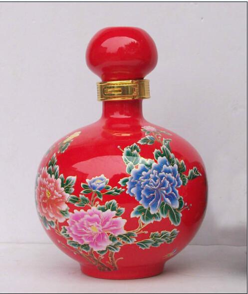 供应中国红陶瓷酒瓶5斤装酒坛厂家直销