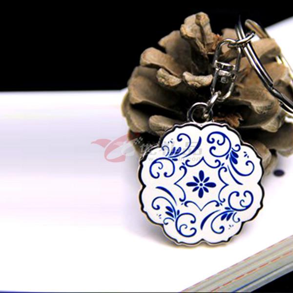 供应中国风青花瓷钥匙扣创意钥匙链  创意特色礼品定制logo