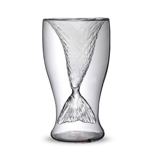 水晶美人鱼双层玻璃杯子创意礼品杯批发