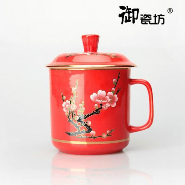 供应湖南醴陵中国红瓷茶水杯将军杯正品醴陵陶瓷